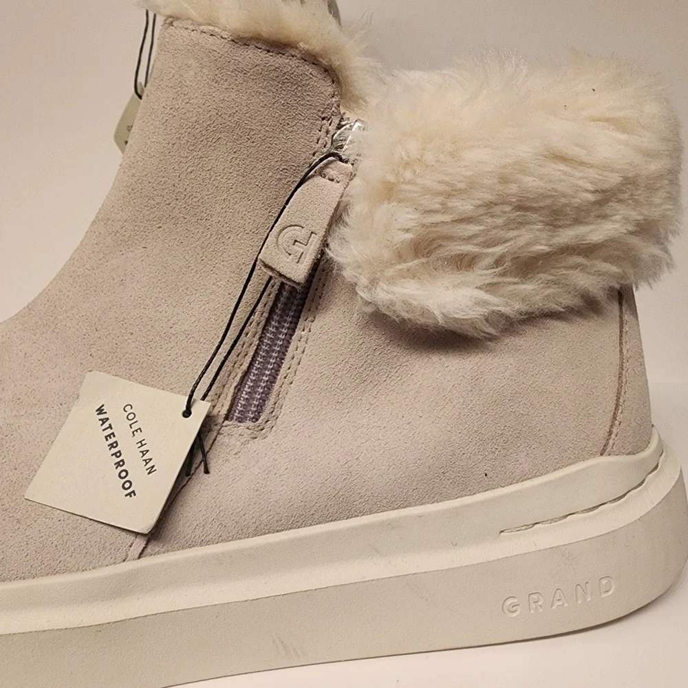 Cole Haan Grandpro Rally Round Toe Zippered Snow Suede Booties Women's Grey 10